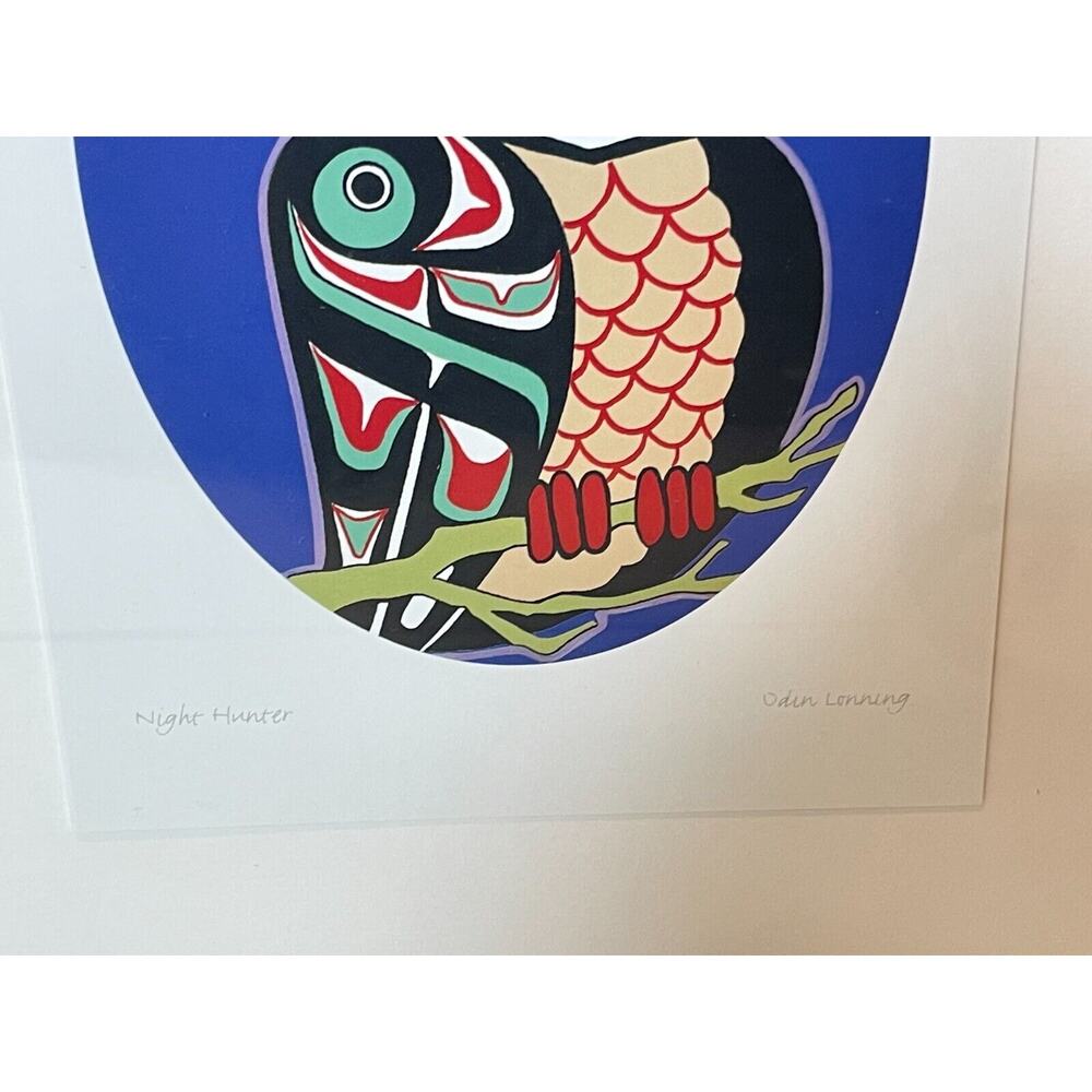Odin Lonning Signed Art Card Print Framed Matted Night Hunter Owl Tlingit Tribal - Picture 5 of 16